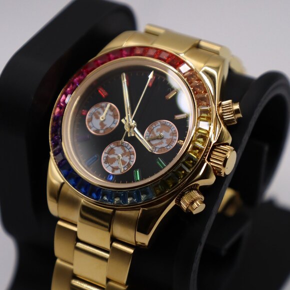 Rainbow Moissanite Diamond Watch – Gold Case & Bracelet - Picture 4 of 8